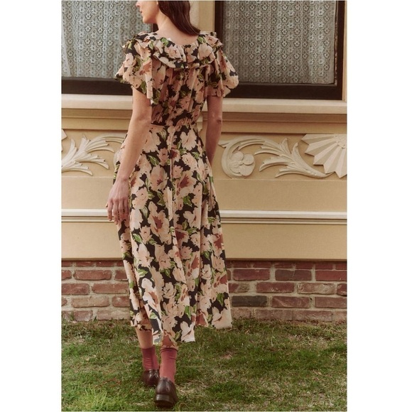 NWT THE GREAT. Midi Floral Ruffle Silk The Parish Dress - Picture 5 of 7